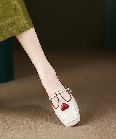 Beige Herz Rindsleder Flache Füße Schuhe Casual Vielseitig
