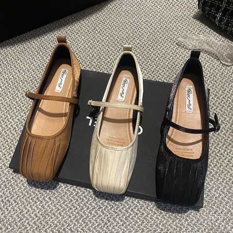 2024 Designer Women Mary Jane Shoes Fashion Ladies Square Toe Flats Shoes Soft Sole Flat Heel Dress Ballet Shoes