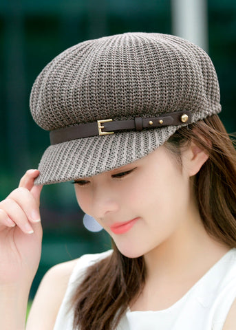 Lässige Baskenmütze mit Patchwork-Muster für Damen in Khaki