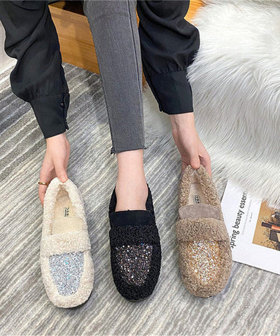 Neu Weiß Faux Pelz Warme Spleißen Flache Schuhe