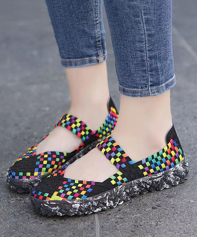 Bequeme Schuhe aus schwarzem Strickstoff zum Spleißen von Plattfüßen