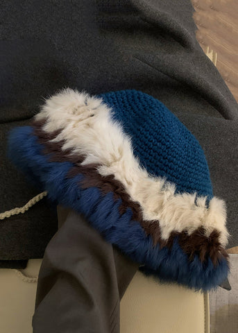 Herbst Winter Braun Grau Warm Kaninchen Haar Gestrickte Boonie Hut
