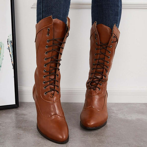Vintage viktorianische Schnürstiefel mit mittlerer Wade, Western-Ritterstiefel