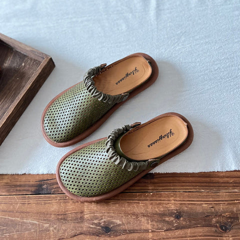2022 Retro Leather Hollow Soft Casual Sandals / Slippers