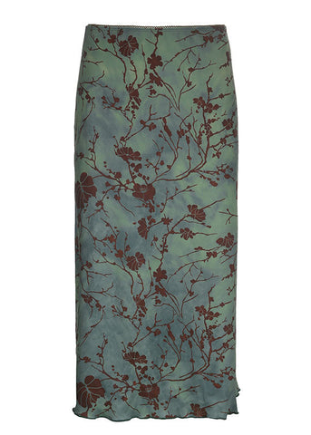 Slim Fit Green Print Patchwork Cotton Straight Skirts Fall