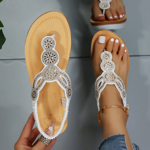 White Platform Wedge Heel Flip Flops Elastic Ankle Straps Sandals