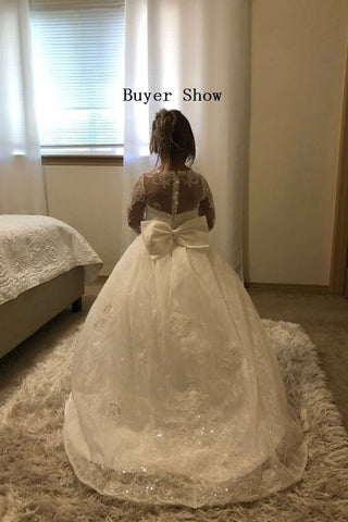 Langärmliges Spitzenkleid für Blumenmädchen