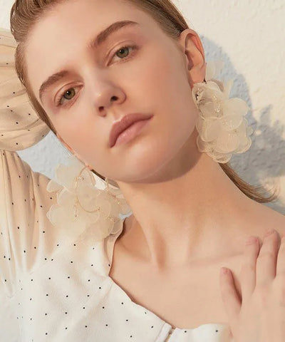 Romantic Organza Sheer Flower Cluster Dangle Earrings