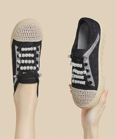 Lässige Spleißen Flat Feet Schuhe Schwarz Atmungsaktives Mesh
