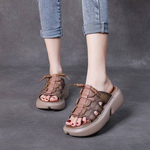 2022 Casual Retro Leather Wedge Slippers