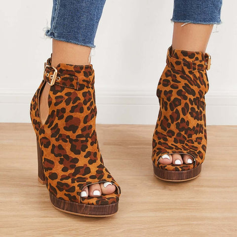 Platform Peep Toe Ankle Booties Chunky Block Heel Dress Boots