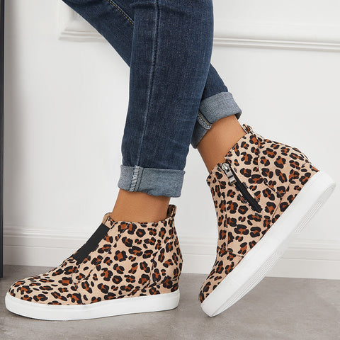 Casual Platform Hidden Wedge Sneakers High Top Ankle Booties