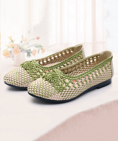 Handgemachte Strickstoff Flache Schuhe Spleißen Aushöhlen Frauen