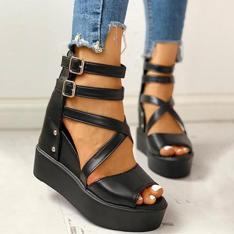 Gothic Peep Toe Platform Hidden Wedge Sandals