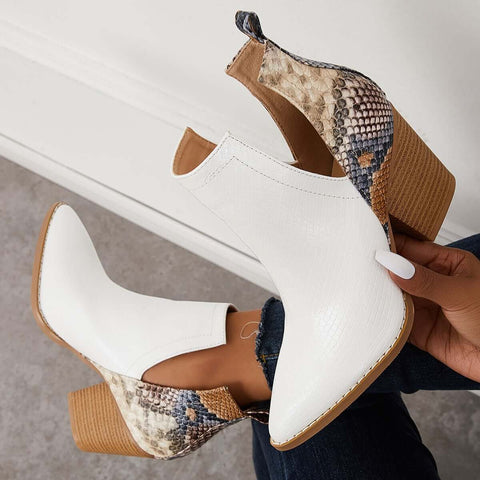Damen Westernstiefeletten Cowboystiefeletten Cutout Blockabsatz Booties