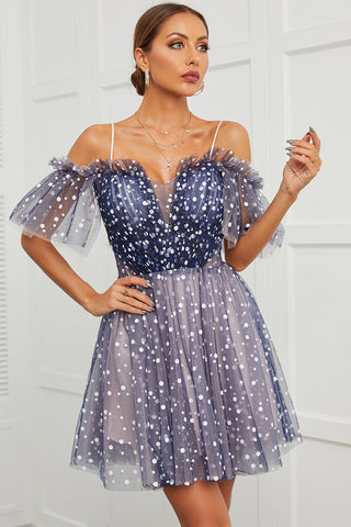 Schulterfreies Cocktailkleid mit Polka Dots