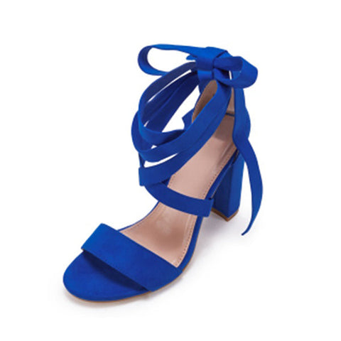 Sandalen mit Blockabsatz und Schnürung, offene Zehenpartie, Pumps mit Fesselriemchen