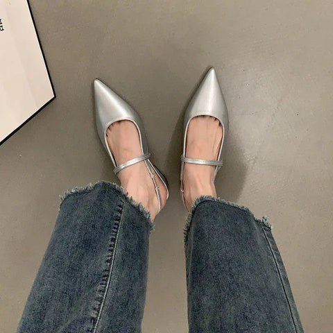 Summer Pointed Toe Women Sandal Shoes Fashion Shallow Slip On Flats Heel Ladies Elegant Office Shoes Outdoor Slingback Mules