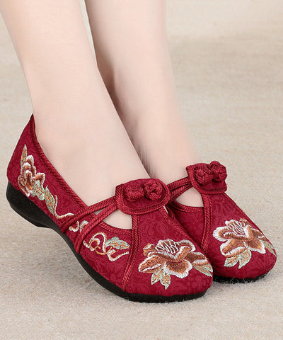 Rote flache Schuhe Baumwollstoff Boho Stickerei Spleißen