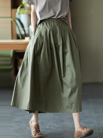 Women Summer Casual Solid Stitching Pocket Loose Skirt