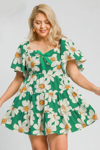 Full Size Daisy Print Mini Summer Dress with Ribbon Details