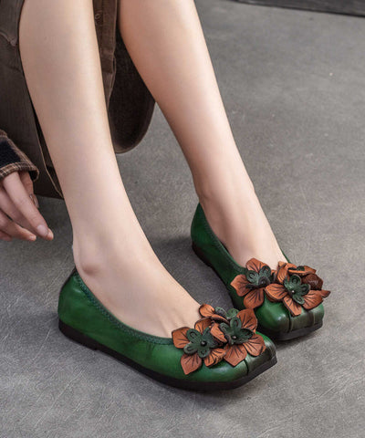 Braune Flache Schuhe Rindsleder Retro Spleißen Floral