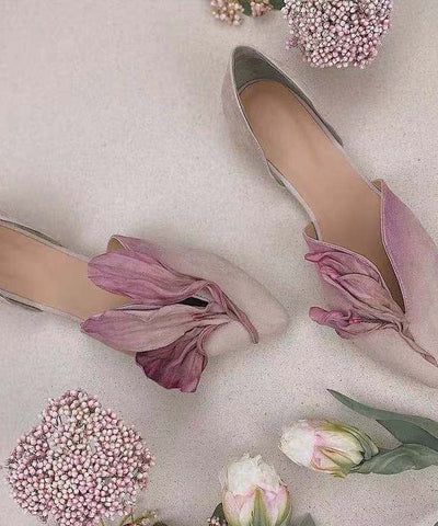 Handgemachte grüne Satins Blume Spitze Zehen flache Schuhe