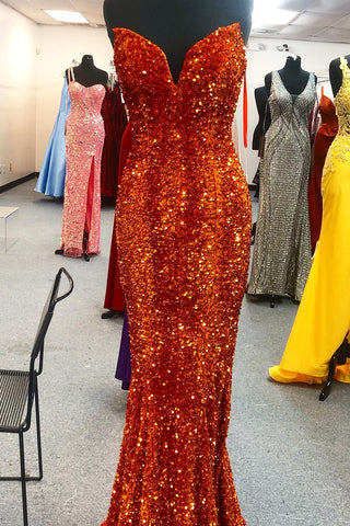 Strapless Sequins Fuchsia Mermaid Prom Dress