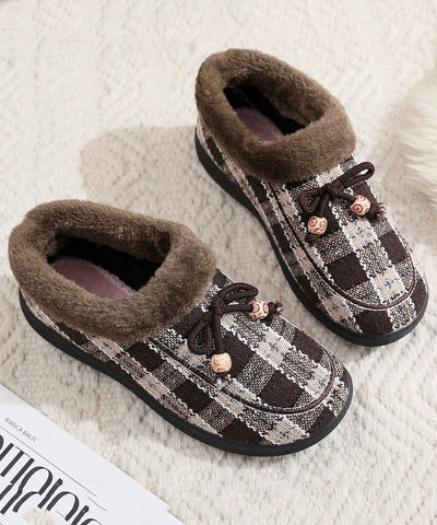 Neu Schwarz Plaid Frauen Spleißen Wohnungen Fuzzy Wolle