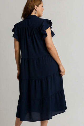 Full Size Ruffle Cap Sleeve Tiered Dress