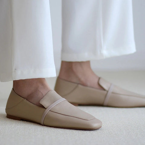 Kuh Leder Karree Frauen Wohnungen Casual Slipper Frauen Schuh Ohne Ferse 2024 Neue Frühling Herbst Maultiere Frau Einfache Weiße Schuhe