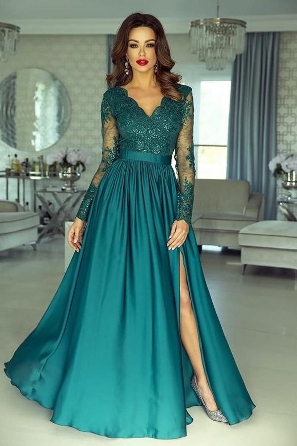 Bmbridal Long Sleeves Appliques Prom Dress Long With Split On Sale