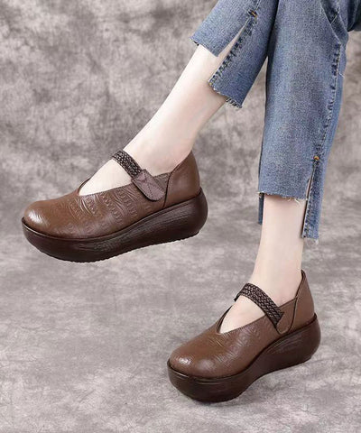 Handgefertigte flache Schuhe aus Mulberry-Plateau-Rindsleder mit Schnürung und Prägung