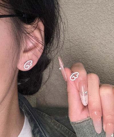 Stylish Silk Stainless Steel Zircon Hollow Out Wing Stud Earrings
