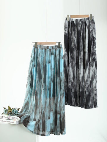 Women Summer Vintage Ink-print Pleat Skirt