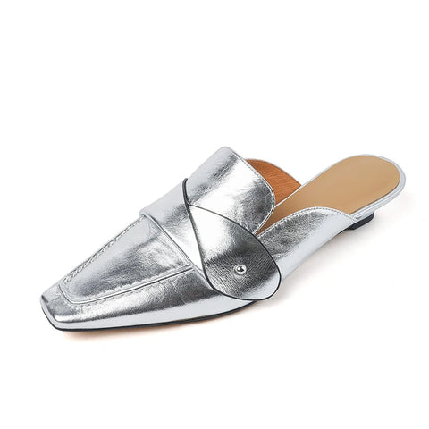 Muller Slippers Women Pumps Square Toe Genuine Leather Slippers Spring Summer Concise Casual Working Shoes Woman New Arrival