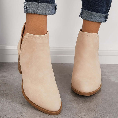 Cutout Western Ankle Cowboy Boots Chunky Stacked Heel Booties
