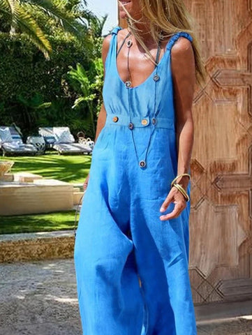 Casual Plain Scoop Neck Loose Wide Leg Cami Jumpsuit