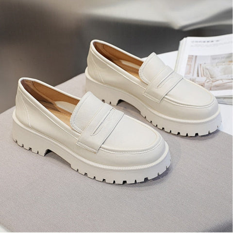 Damen-Loafer, flache Plateauschuhe, Größe 35–40, lässig, Slipper, runde Zehenpartie, einfarbig, schwarz