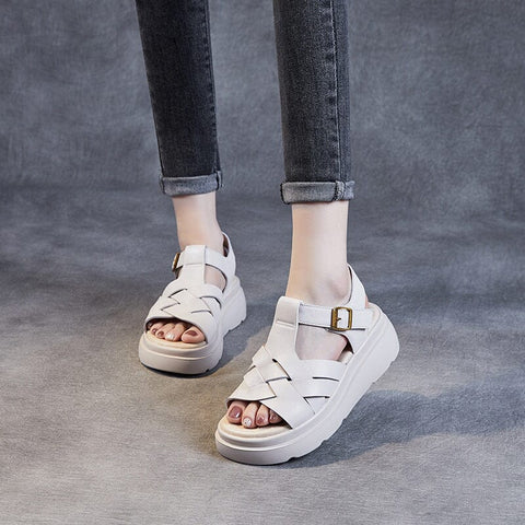 Women Retro Leather Summer Casual Sandals