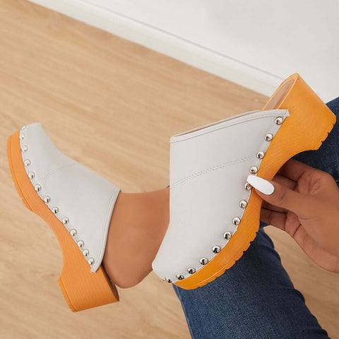Women Casual Heeled Mules Closed Toe Slip-on Slide Sandals