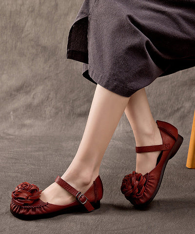 Elegante flache Schuhe aus Maulbeerrindsleder mit Blumenschnalle