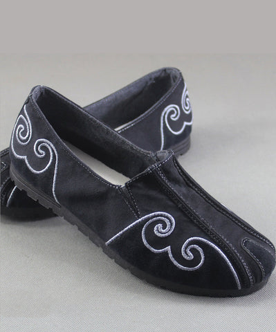 Grey Flat Feet Shoes For Men Cotton Fabric Stylish Embroideried Flats