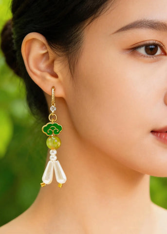 Fine White Pearl Ethnic Style Drop Earrings