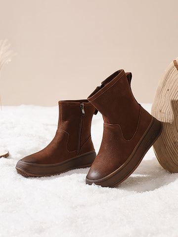 Women Vintage Leather Spliced Flat Ankle Boots