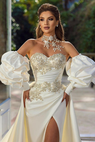 Off-the-Shoulder Slit Wedding Dress Mermaid With Appliques