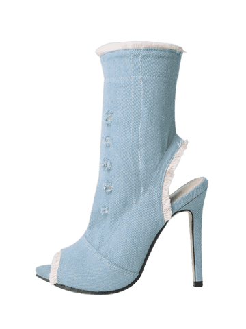 Fashion Peep Toe Denim Stiletto Heel Boots
