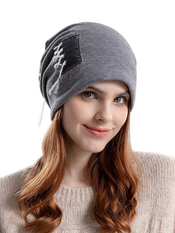 Winter Women Knitted Splicing Drawstring Hat