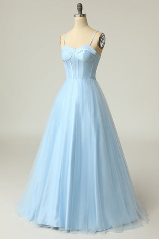 A Line Spaghetti Straps Light Purple Long Prom Dress