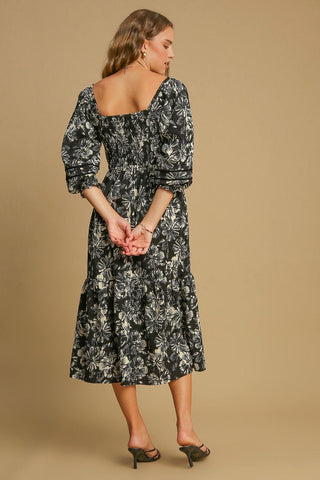 Ruffle Hem Flower Midi Resort Dress